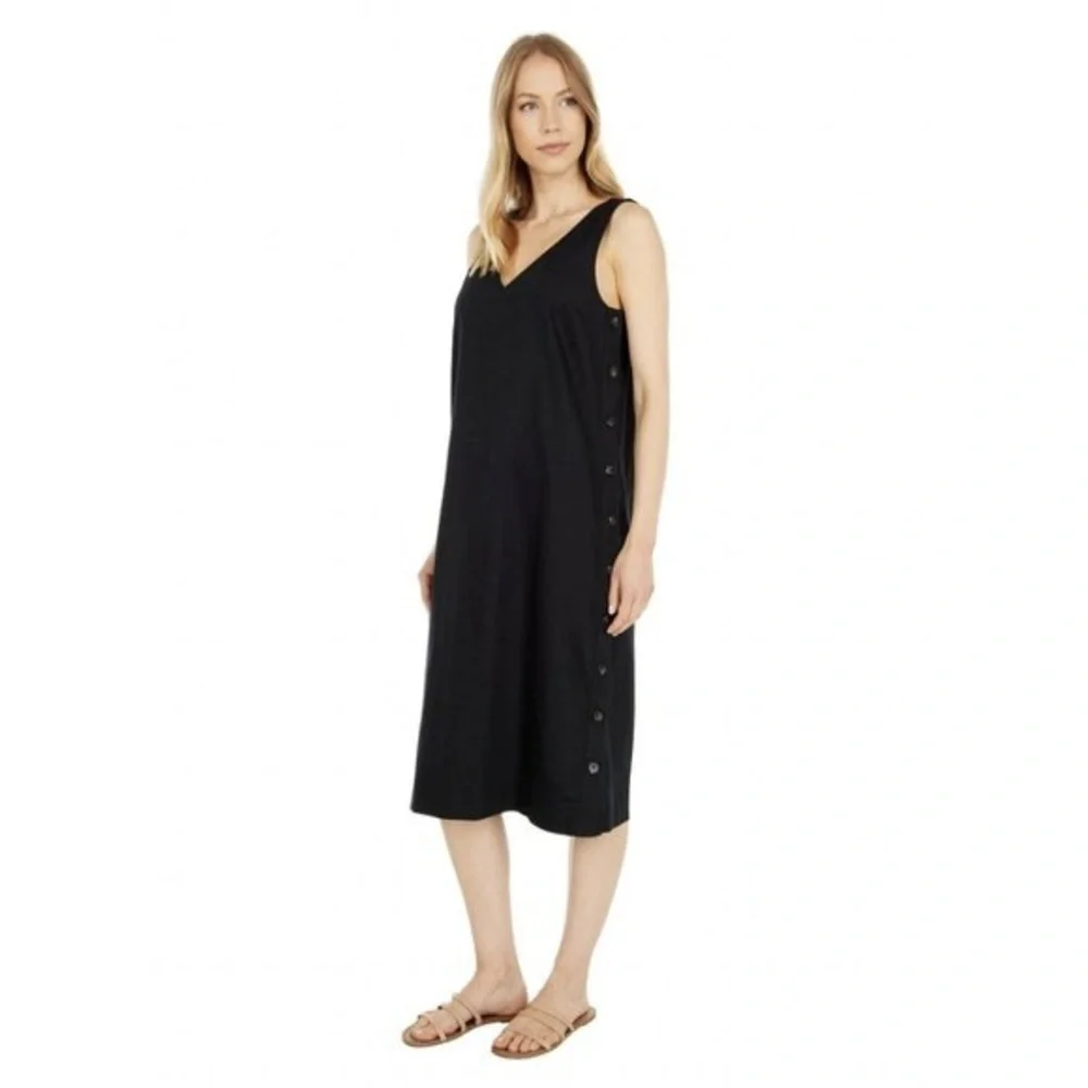 NWT MADEWELL Linen-Cotton Side-Button Midi Dress/ BLACK - Picture 1 of 6
